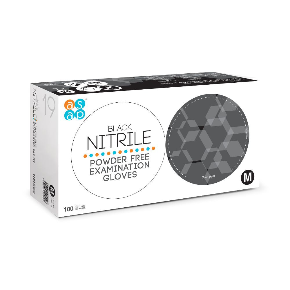 ASAP Black Nitrile Gloves, Pack of 100